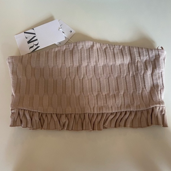 Zara crop strapless tube top tan size medium new with tags - Picture 1 of 4